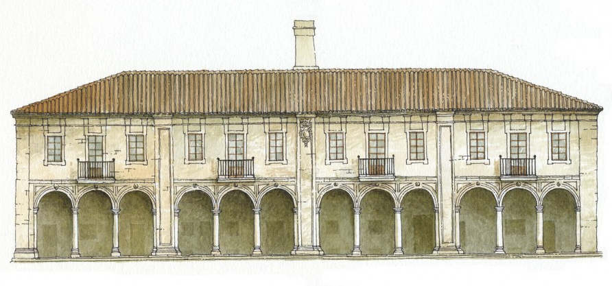 Palacio porticado levantado en el año 1709 y rematado posteriormente por Casas y Novoa.