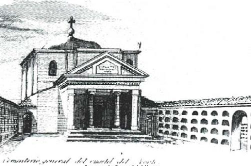 Cementerio construido por Juan de Villanueva entre 1804-09 que fue demolido en 1910.    